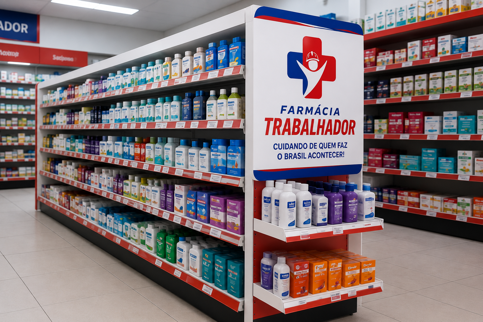 Corredor com ampla variedade de produtos de saúde e bem-estar